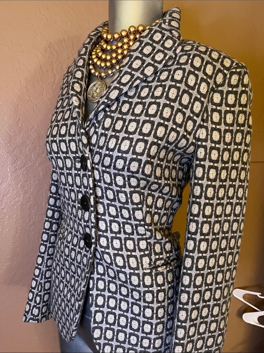 Zanella Platinum Black & Gray Geometric Blazer.  Sz 6